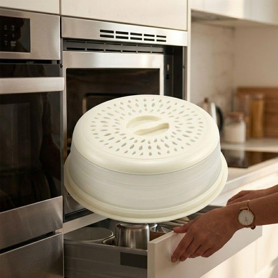 Microwave Splatter Cover for Food – Collapsible, Heat Resistant Vented Lid with Easy-Grip Handle, PP+TPR Plastic, Dishwasher Safe Kitchen Gadget, Green