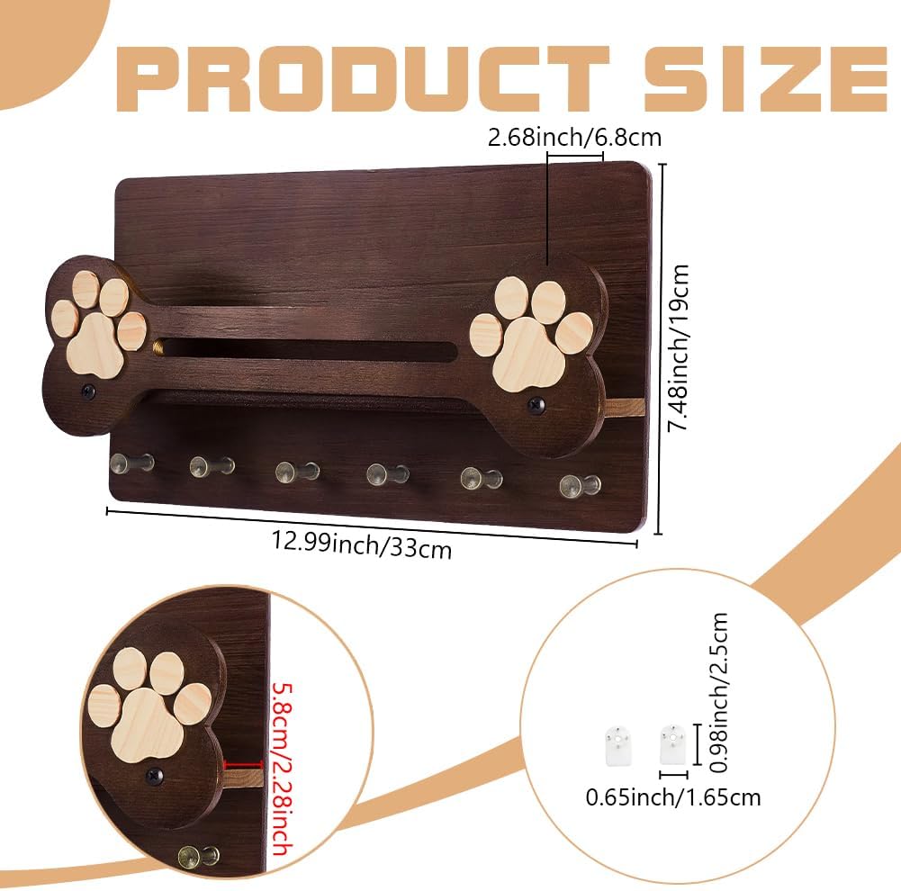 Dog Leash Holder for Wall with Floating Shelf and 6 Hooks Decorative Dog Stuff Organizer for Leashes Collars Keys Rustic Wooden Key Holder Wall Mount for Home Decor