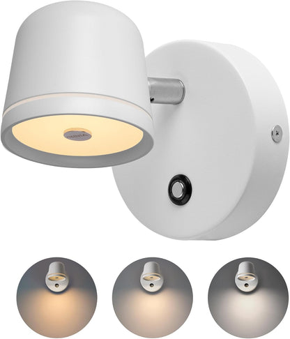 Aisilan LED Plug in Wall Sconce with Touch Dimmable Control Adjustable Wall Mounted Lamp Angle Anti-Glare Matte White Aluminum Bedside Reading Wall Lights for Bedroom Living Room