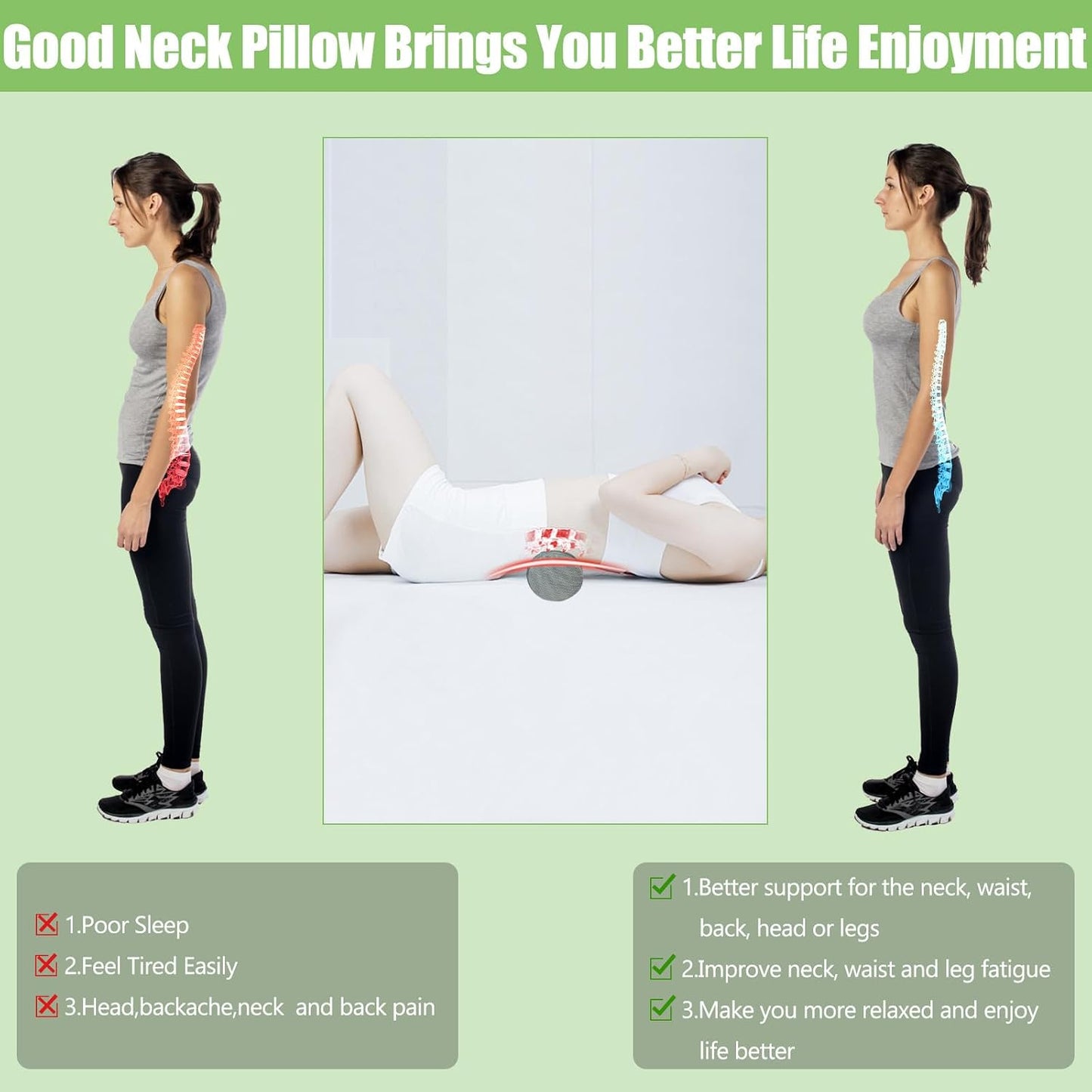 Cervical Neck Roll Pillow, Foam Round Bolster Pillow, Cylinder Pillows with Removable Washable Cover for Sleeping, Bed, Legs, Back, Yoga, Travel, Home, Office (Gray Style 1, 4inch H X 17inche L)