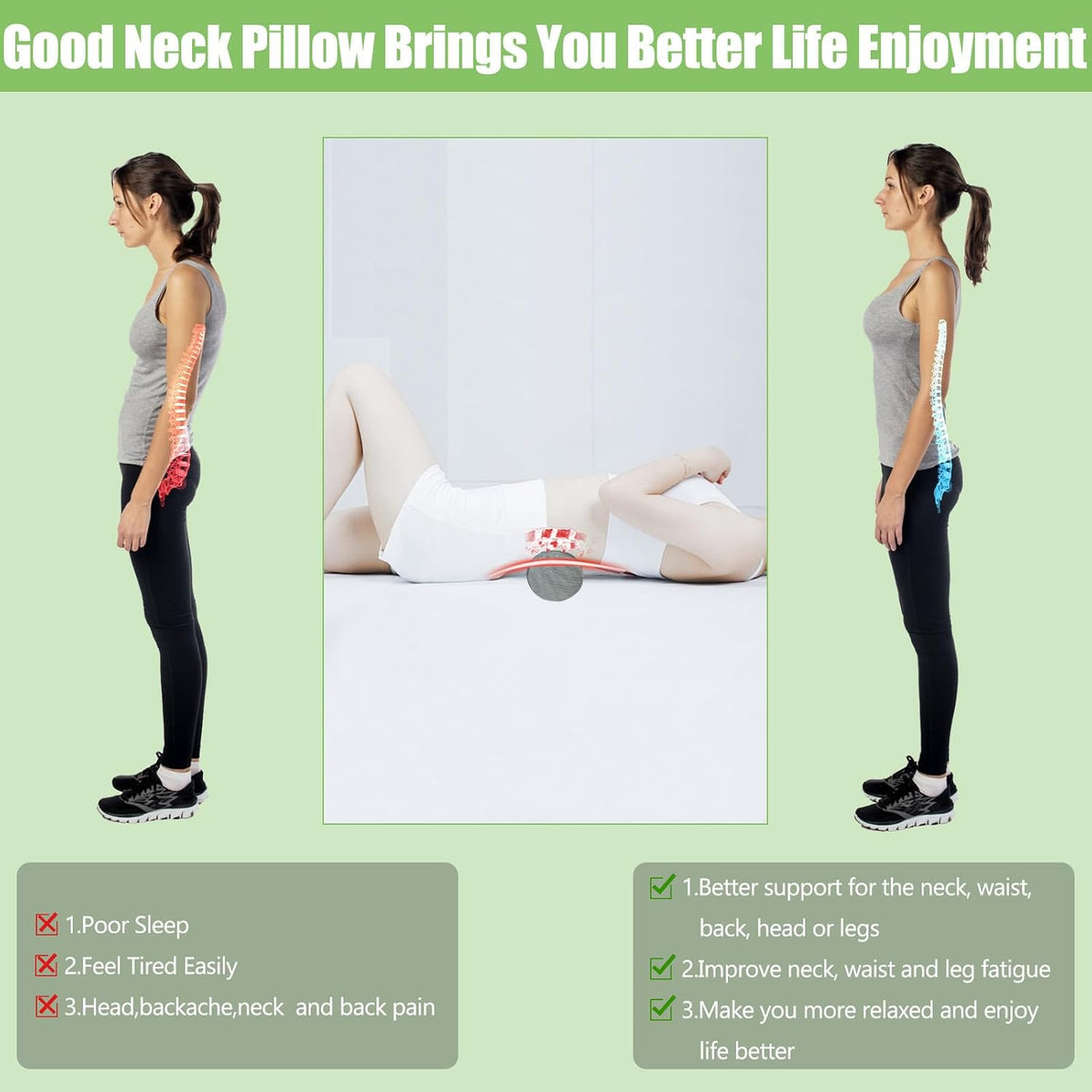 Cervical Neck Roll Pillow, Foam Round Bolster Pillow, Cylinder Pillows with Removable Washable Cover for Sleeping, Bed, Legs, Back, Yoga, Travel, Home, Office (Gray Style 1, 4inch H X 17inche L)