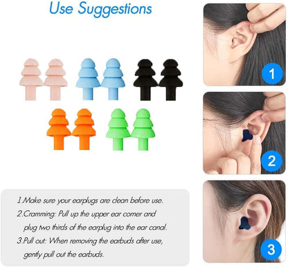 5 Pairs Sleep Earplugs,Silicone Ear Plugs for Sleeping Noise Cancelling,Soft Reusable Ear Plugs,Small Earplugs for Sleep,Travel EarPlugs with EarPlug Case(Pink,Black,Blue,Orange,Green)