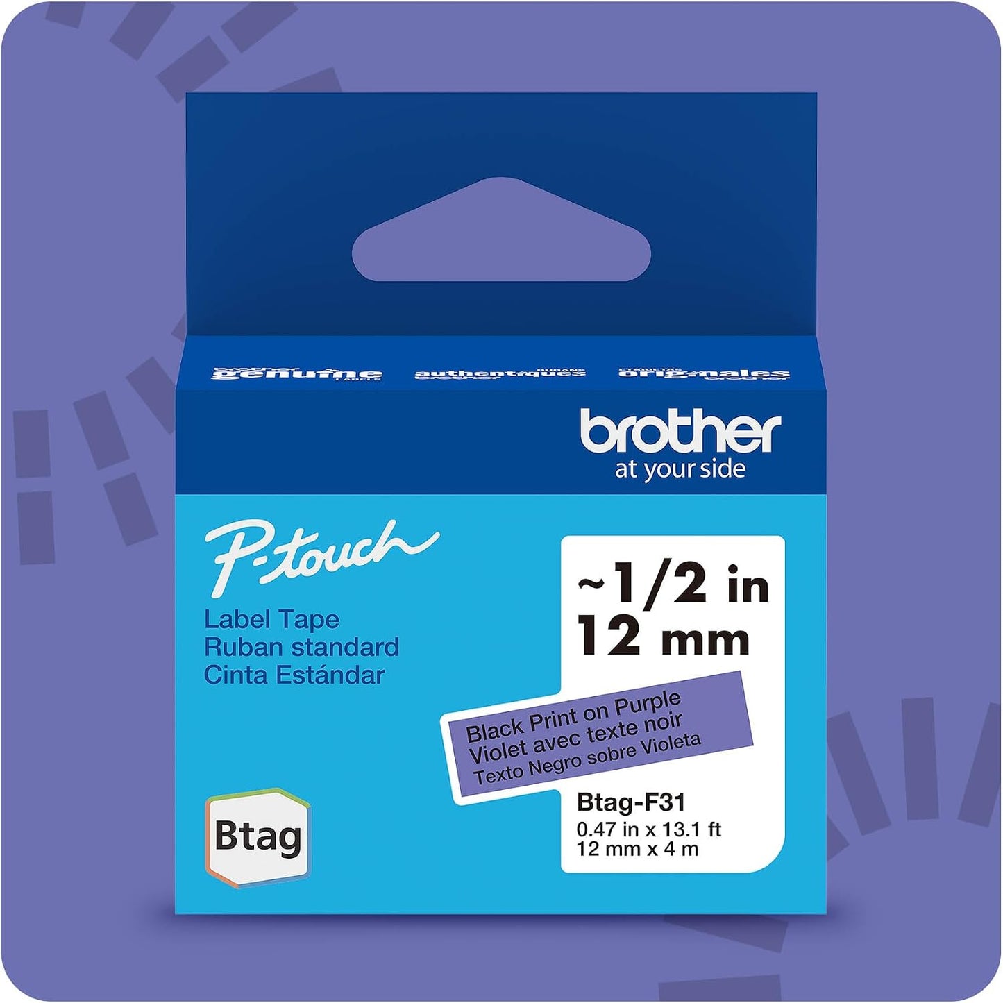 Brother Genuine P-Touch Btag BTAG231 Black on White Label Tape ~1/2in by 13.1ft (12mm x 4m). (Works Only with Brother PT-N10, PT-N20, PT-N25BT Label Makers)
