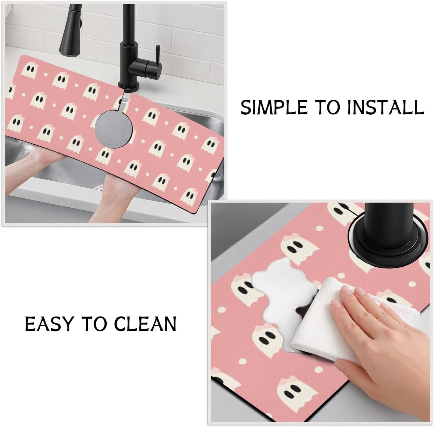 Light Brown White Checkered Kitchen Sink Splash Guard Faucet Mat,Faucet Non-Slip Absorbent Mat,Farmhouse Sink Splash Guard Behind Faucet for Kitchen Bathroom, 15"x5.5"