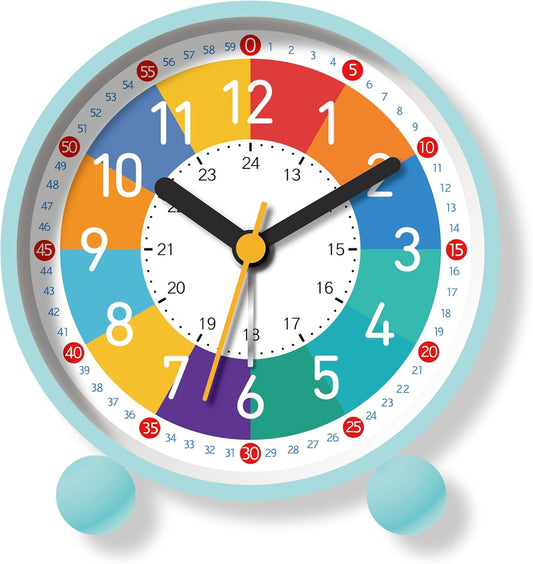 Analog Alarm Clock for Kids Learn to Tell Time with Colorful Dial, Silent Clock Movement, Battery Operated with Back-Light, for Kids,Teens, Travel and Nice Bedroom Decor (White)