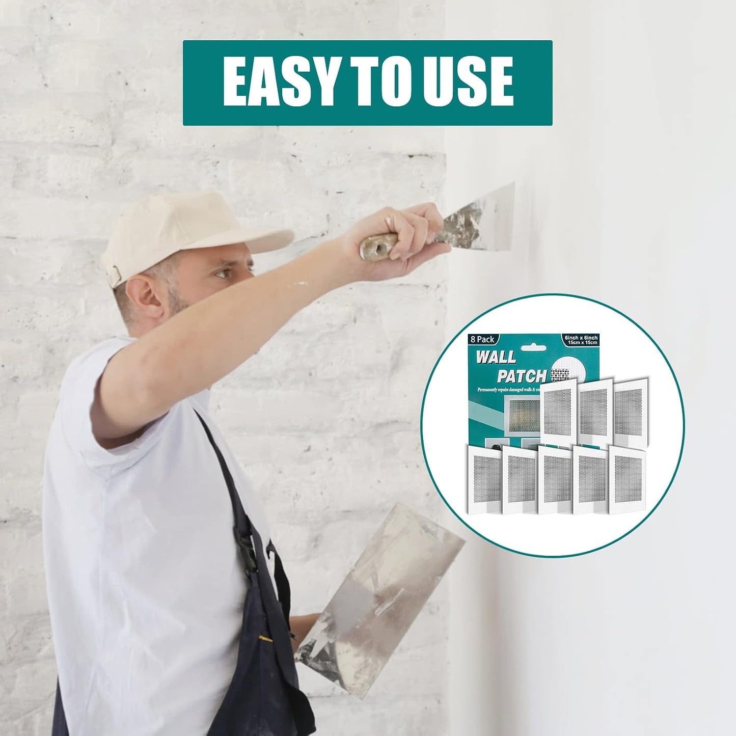 8Pcs 6 Inch Drywall Patch, Wall Repair Patches Wall Hole Repair Patch | Wall Patch for Aluminum Metal Sheetrock Ceiling, Self-Adhesive Fiberglass Repair Kit(6"x 6")