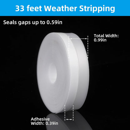 Clear Silicone Weather Stripping Seal Door Tape - Strong Adhesive Door & Window Seal Strip for Draft Stopper, Dustproof | Peel & Stick, Removable, No-Residue [33Feet x 45mm]
