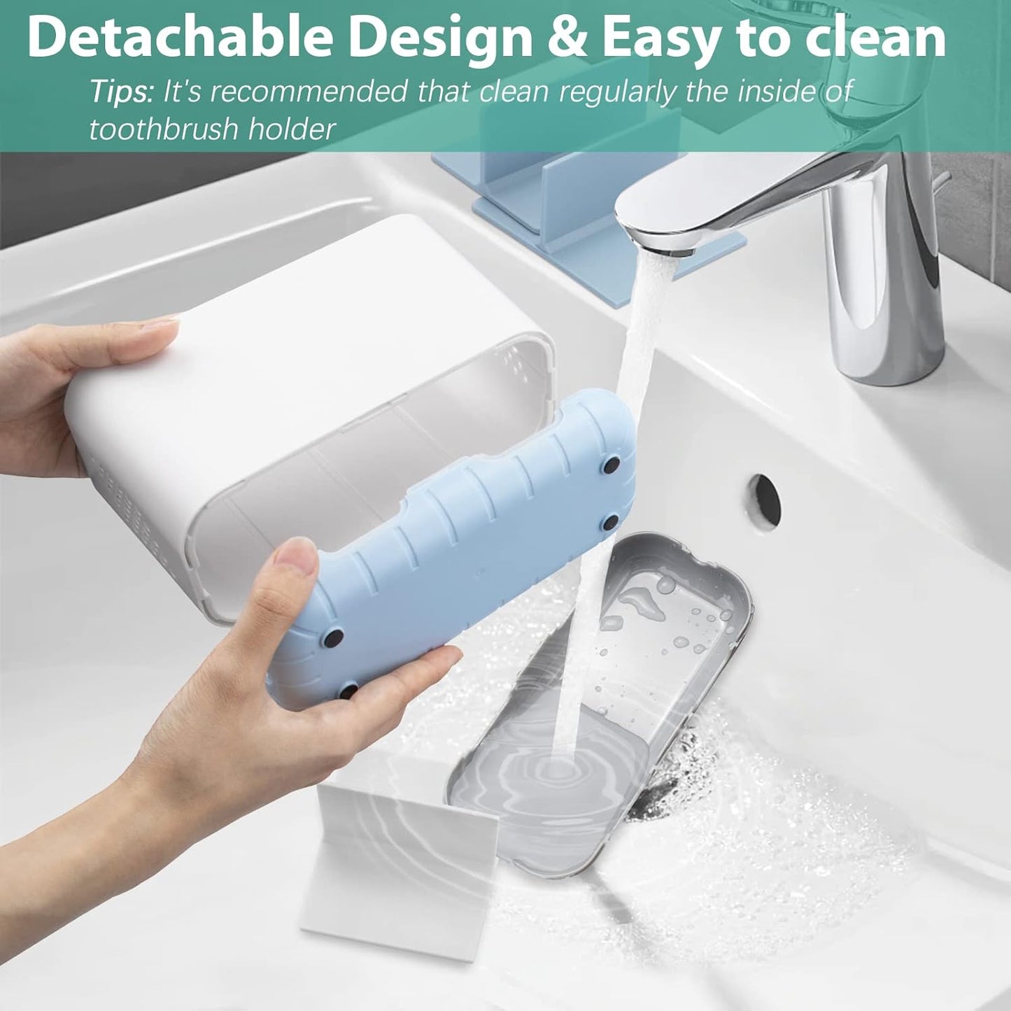Boperzi Toothbrush and Toothpaste Holder Drainage for Bathroom Countertop with Adjustable Dividers, Large Toothpaste Caddy Organizer Storage Rustic Decor Set Anti-Slip for Shower,Family,Kids Gray