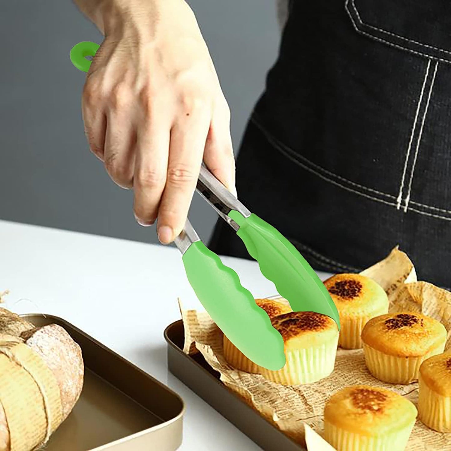 HINMAY Mini Tongs with Silicone Tips 7-Inch Serving Tongs, Set of 3 (Red Blue Green)