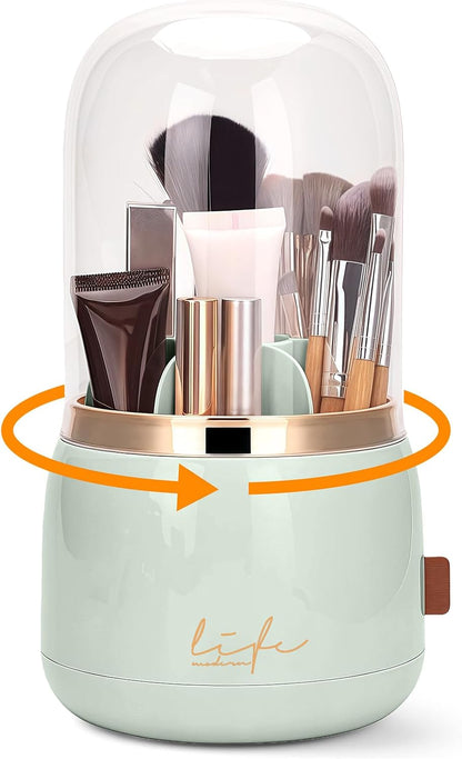 360 Rotating Toothbrush Holders for Bathrooms, 7-Slot Toothbrush Holder with Cover & Drainage, Bathroom Countertop Organizer for Electric Toothbrushes, Toothpaste & Makeup Brushes