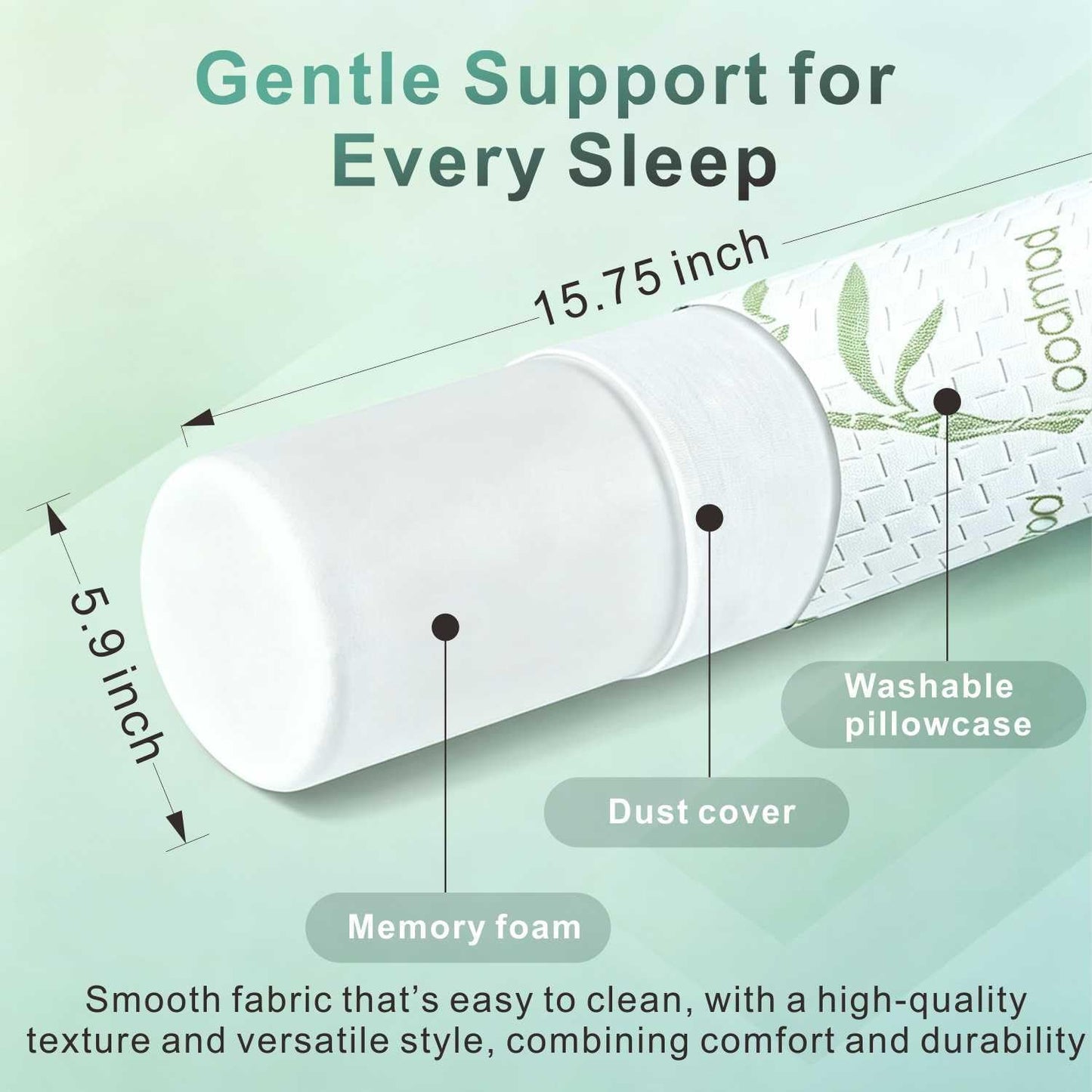 Cervical Neck Roll Pillow – Memory Foam Bolster Pillow for Neck & Back Support, Ergonomic Cylinder Pillow with Washable Cover for Side Sleepers, Lumbar, Knee & Leg Support