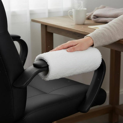 Lamb Wool Armrest Pad Soft Sherpa Fleece Cushion Protects Chair Armrests Relieves Discomfort Non-Slip Hook-and-Loop Suitable for Office Chair Elderly Home, White
