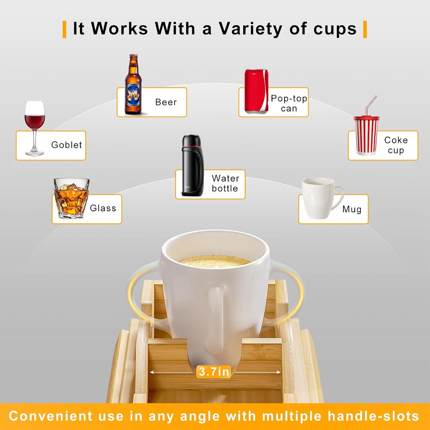 Bestjing Bamboo Sofa Armrest Tray - Couch Arm Tray with Detachable Couch Cup Holder - 2 in 1 Anti-Slip Foldable Sofa Armchair Caddy Table for Drinks Cellphone TV Remote Snacks