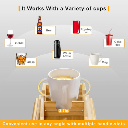Bestjing Bamboo Sofa Armrest Tray - Couch Arm Tray with Detachable Couch Cup Holder - 2 in 1 Anti-Slip Foldable Sofa Armchair Caddy Table for Drinks Cellphone TV Remote Snacks