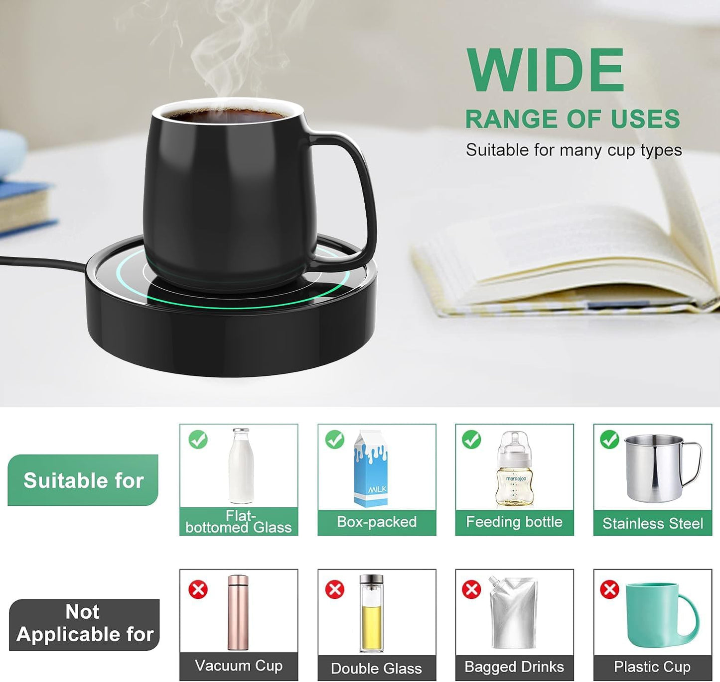 Coffee Mug Warmer, Electric Beverage Warmers for Office Home Desk Use, Smart Cup Warmer Thermostat Coaster for Hot Coffee Tea Espresso Milk Candle Wax with Gravity Switch Auto On/Off 135F