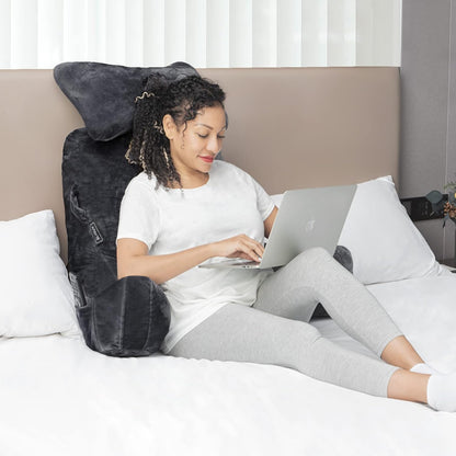 SLIGUY Reading Pillow-Bed Rest Pillow with Detachable Neck Roll & Support Arm for Sitting in Bed Couch or Floor-Backrest Reading Pillow Adult Back Pillow for Reading/Watching TV/Gaming,Dark Grey