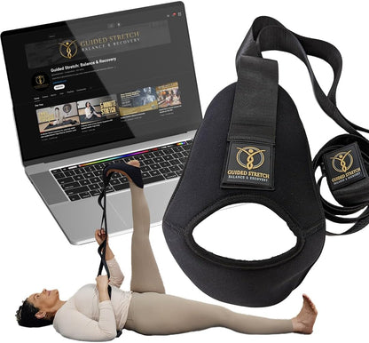Stretching Strap with Loops and Padded Foot Cradle, Non-Elastic Yoga Strap for Physical Therapy, Hamstring, Calf, Leg and Shoulder Flexibility, Velcro-Free