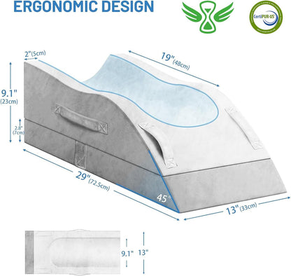 TranquilRelax Leg Elevation Pillow for After Surgery, Wedge Pillow, Grey | Single-leg design, adjustable height, U-shaped cradle, supportive memory foam, washable cover, leg elevation for swelling