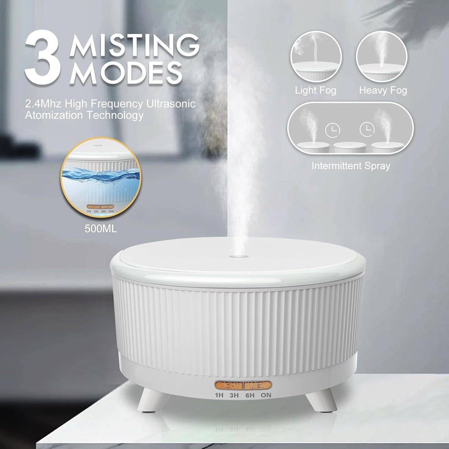 Diffusers for Essential Oils Large Room, 500ml Aromatherapy Diffuser Cool Mist Humidifier with Remote Control,7 Colors Lights & 5 Mist Mode Waterless Auto Off for Women Office Home