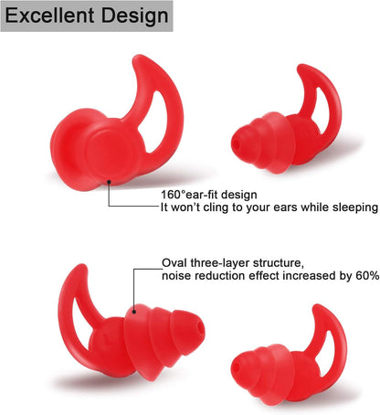 BBTO 3 Pairs Ear Plugs for Sleeping Noise Cancelling, Black, Grey and Red