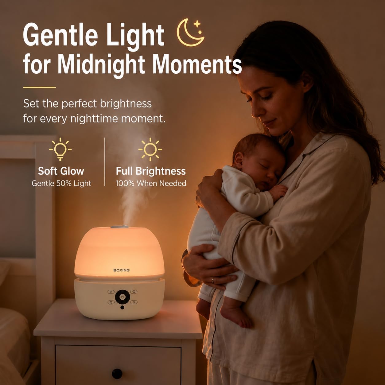 BOXING 3L Top Fill Humidifier for Bedroom, 20dB Whisper-Quiet Cool Mist with Easy Remote Control, 30H Runtime, Night Light, Essential Oil Tray, Timer for Baby, Plants and Home