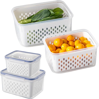 2-Pack Refrigerator Storage Containers with Removable Colander Baskets, Fridge Organizer Box for Fruits Vegetables, Keep Fresh & Tidy, Space Saving Kitchen Food Storage Container Set