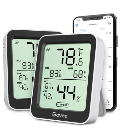 Govee Indoor Hygrometer Thermometer H5075 with Bluetooth App Control | Room Temperature Humidity Meter, 164ft Remote Monitor, Smart Alerts, 2 Years Data Storage Export, for Bedroom Wine Cellar