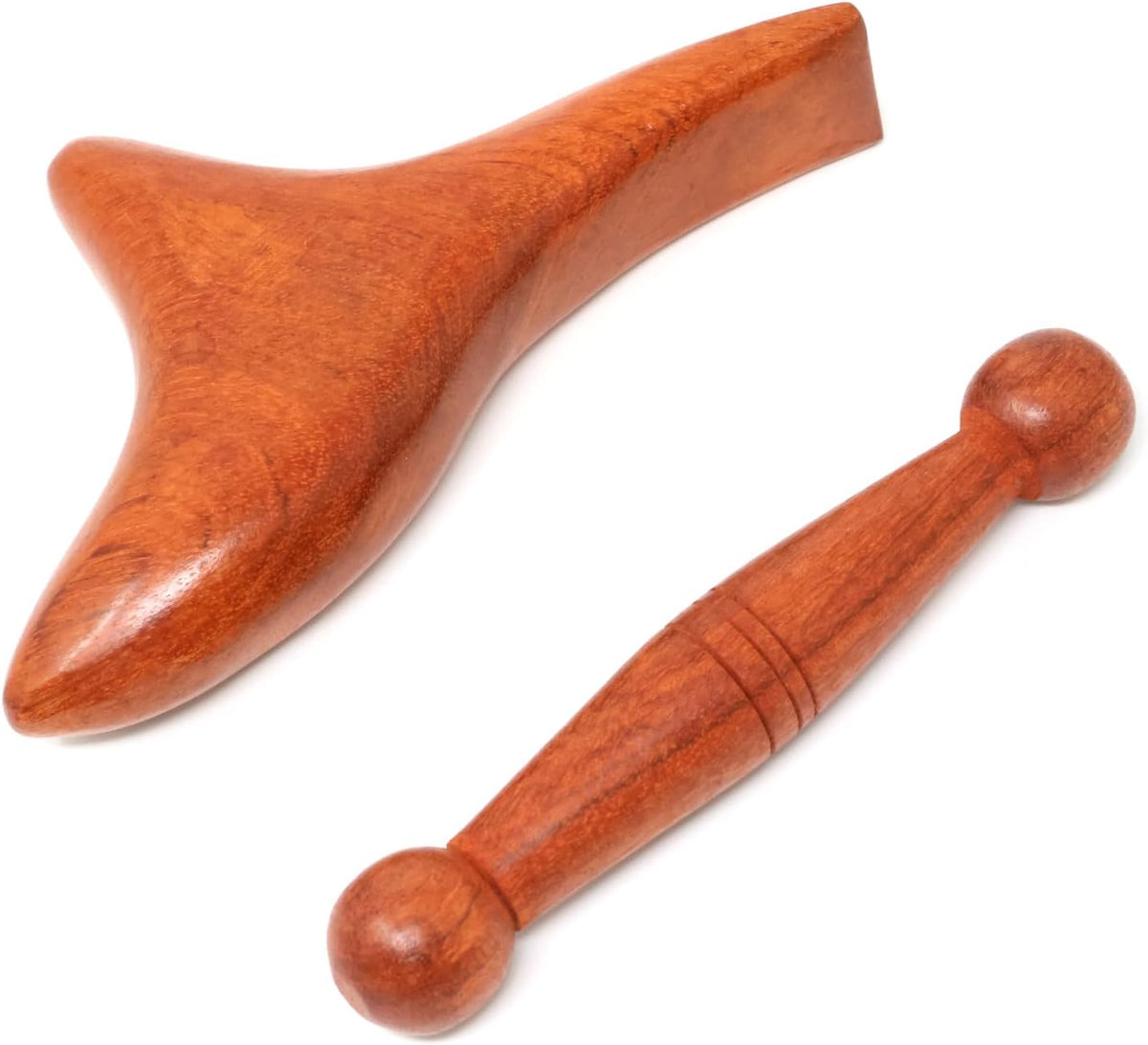 Honbay 2PCS Reflexology Tools Wood Body Massager Triangle Gua Sha Board Scraping Board Foot Massage Stick Tool Head Neck Hand Waist Calf Leg Foot Massager (Camphor Wood)