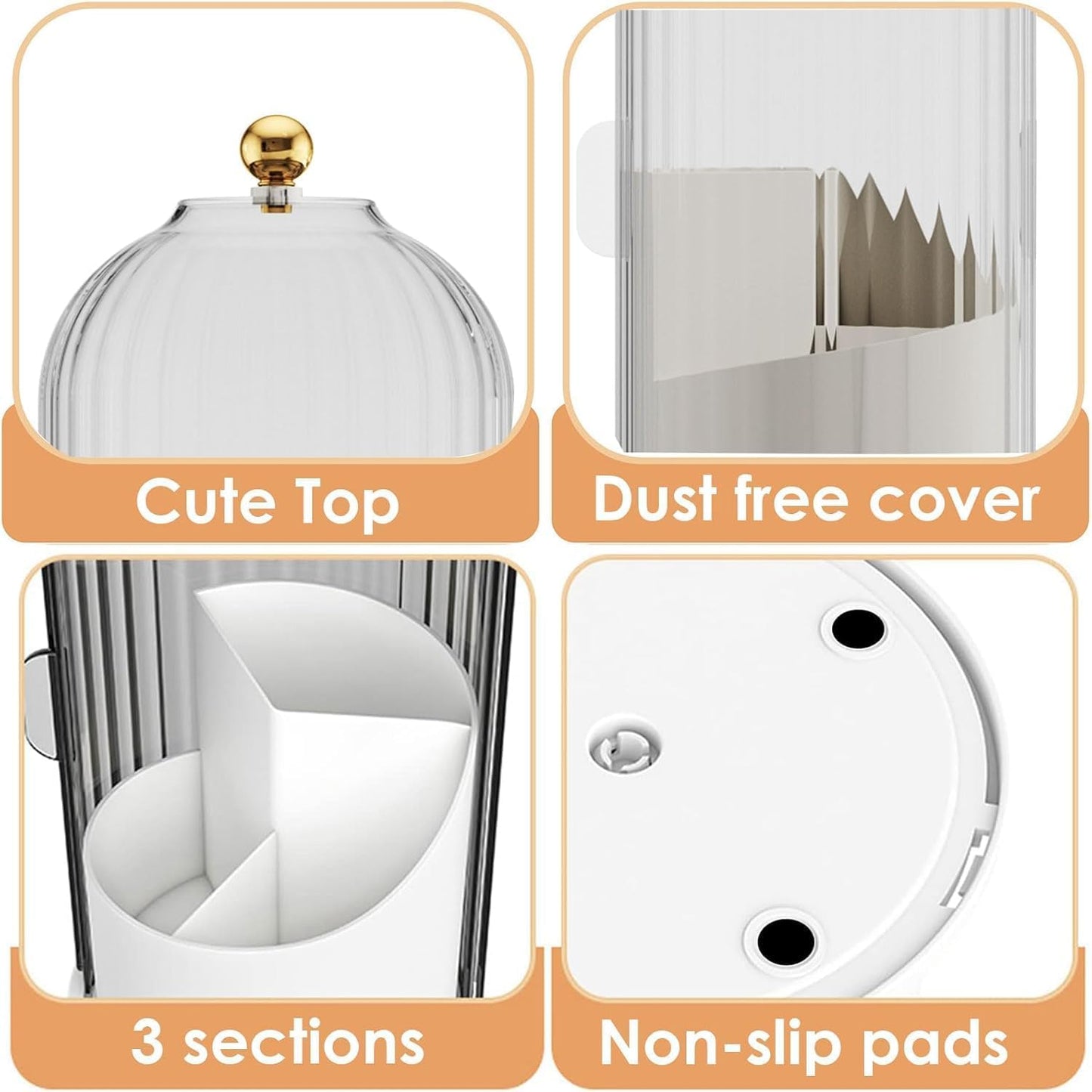 Toothbrush and Toothpaste Holders with Cover, Grey White | Waterproof and Dustproof, 360° Rotating Base, Smooth Sliding Door, 3 Slots, for Bathroom Countertop