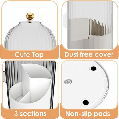 Toothbrush and Toothpaste Holders with Cover, Grey White | Waterproof and Dustproof, 360° Rotating Base, Smooth Sliding Door, 3 Slots, for Bathroom Countertop