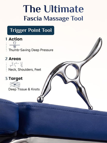 Rena Chris Trigger Point Massage Tool, Muscle Scraper Tool for Deep Tissue Pain Relief & Fascia Release, Gua Sha & Acupressure Tool with Travel Pouch & Guide