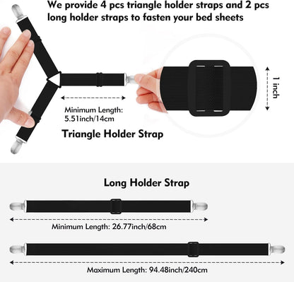 Bed Sheet Holder Straps, 2 Pcs Adjustable Mattress Sheet Clips, Bed Sheet Fasteners Elastic Sheet Suspenders to Keep Bed Sheet in Place for Different Beds (X-Purple)