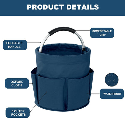 Cleaning Caddy with Handle, 17L Foldable Cleaning Supplies Organizer, Portable Storage Basket, Cleaning Supply Caddy, Multifunctional Cleaning Bucket Bag for Garden, Home, Kitchen (Black)