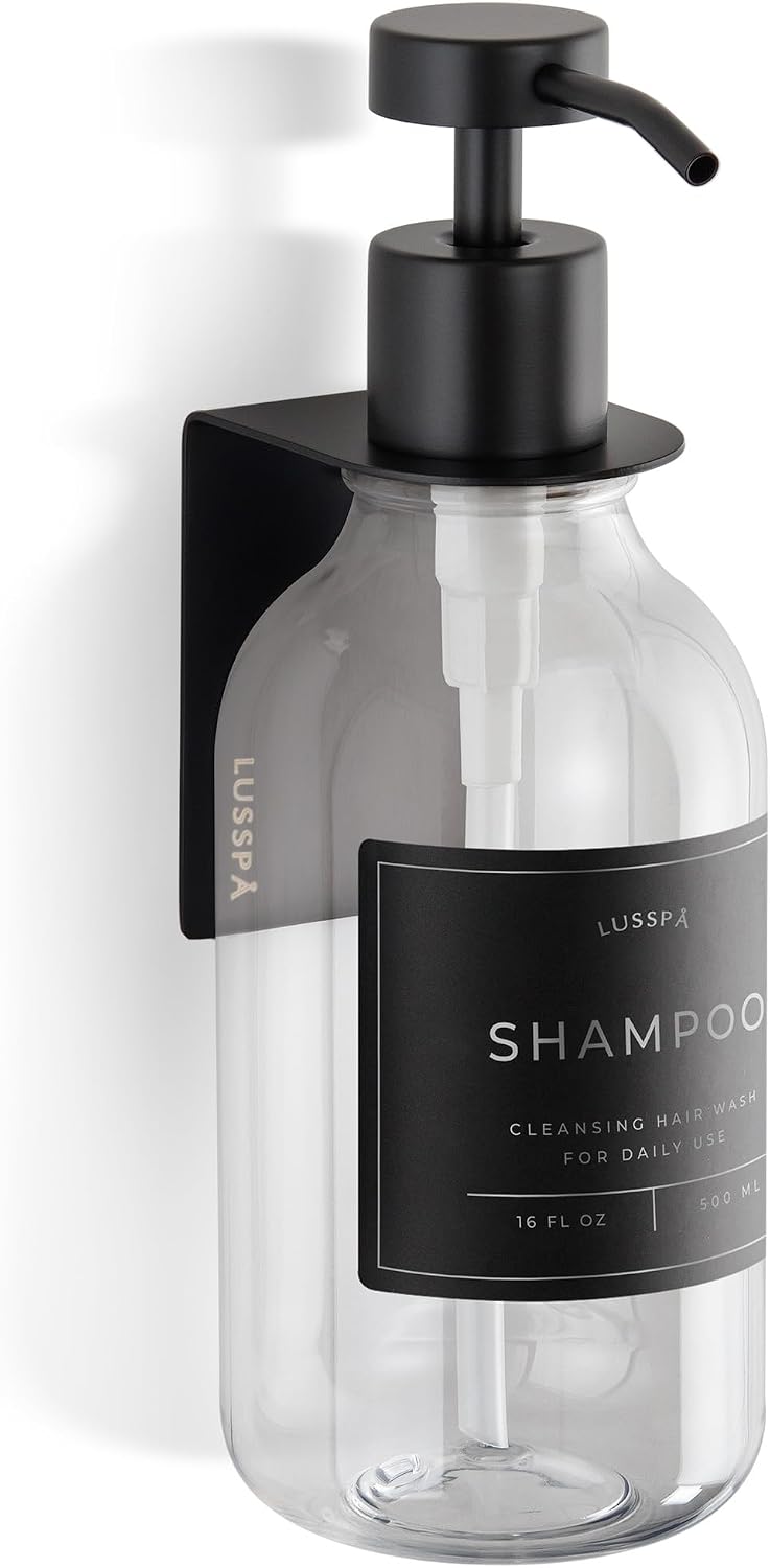 Shower Shampoo Dispenser Wall Mounted – 3 Refillable 16.9 oz Clear Bottles with Stainless Steel Pumps & No-Drill Adhesive Holders – Soap Dispenser Set for Bathroom (3 X Clear/Silver)