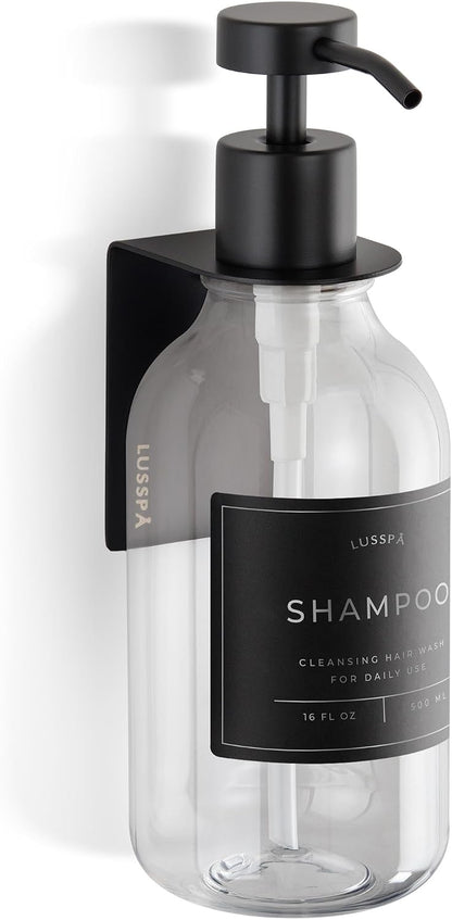 Shower Shampoo Dispenser Wall Mounted – 3 Refillable 16.9 oz Clear Bottles with Stainless Steel Pumps & No-Drill Adhesive Holders – Soap Dispenser Set for Bathroom (3 X Clear/Silver)