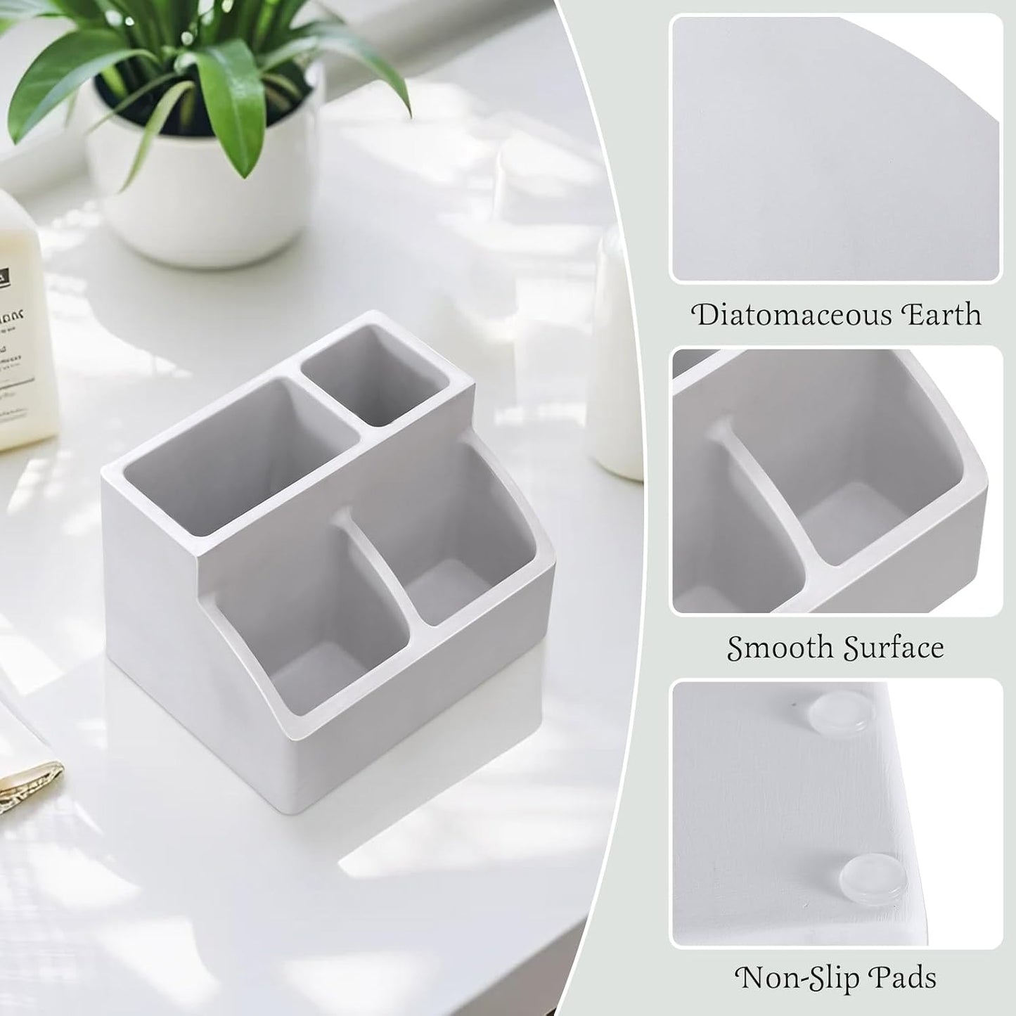 Luxspire Diatomite Toothbrush Holder, 2 Slots, Marble White | Fast Drying, Diatomaceous Earth, Electric Tooth Brush and Toothpaste Organizer, For Bathroom Kitchen Vanity Countertop