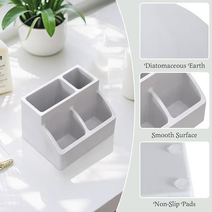 Luxspire Diatomite Toothbrush Holder, 2 Slots, Marble White | Fast Drying, Diatomaceous Earth, Electric Tooth Brush and Toothpaste Organizer, For Bathroom Kitchen Vanity Countertop