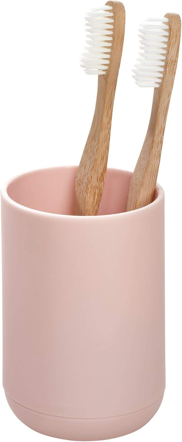 iDesign Cade Collection Toothbrush Holder, 3" x 3" x 4.5", White/Gray | For Normal Toothbrushes, For Spin Brushes, For Toothpaste