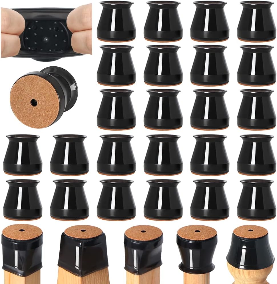 VIUME 24 Pcs Chair Leg Floor Protectors for Hardwood Floors Round | Silicone Covers Felt Pads Furniture Leg Caps Anti-Scratch Reduce Noise Fit (1-5/16" to 2")