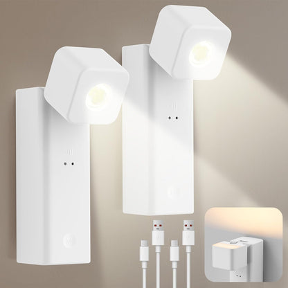 Rechargeable Wall Lights Battery Operated with Night Light, 4000mAh Wall Mounted Dimmable LED Bedside Reading Lamps for Living Room Bedroom, Portable Cordless Wall Sconces, Adjustable Angle, 2-Pack