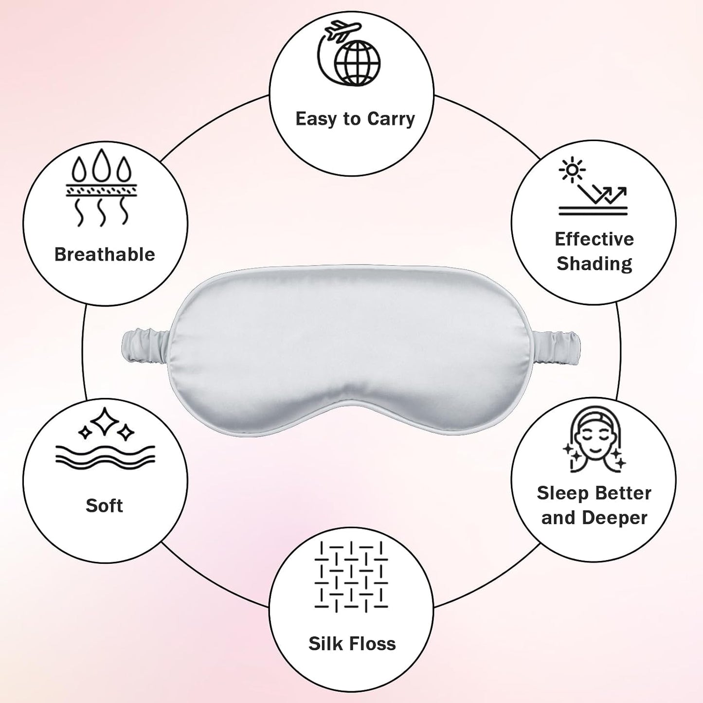 Amrules Sleep Mask Set of 2, Adjustable Silk Eye Mask for Sleeping, Soft Sleeping Eye Shade Cover for Women, Good for Blocking Light, Reducing Puffiness, Enhancing Sleep Quality (Blush Pink & Black)