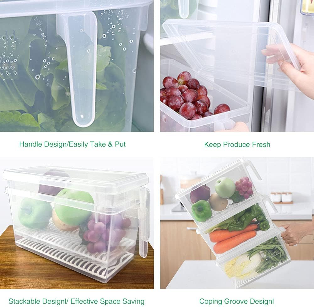 SILIVO Fruit Storage Containers for Fridge (3 Pack) - 1.5L Produce Saver Containers for Refrigerator with Removable Drain Tray Keep Fresh for Produce, Bacon, Fruits and Vegetables