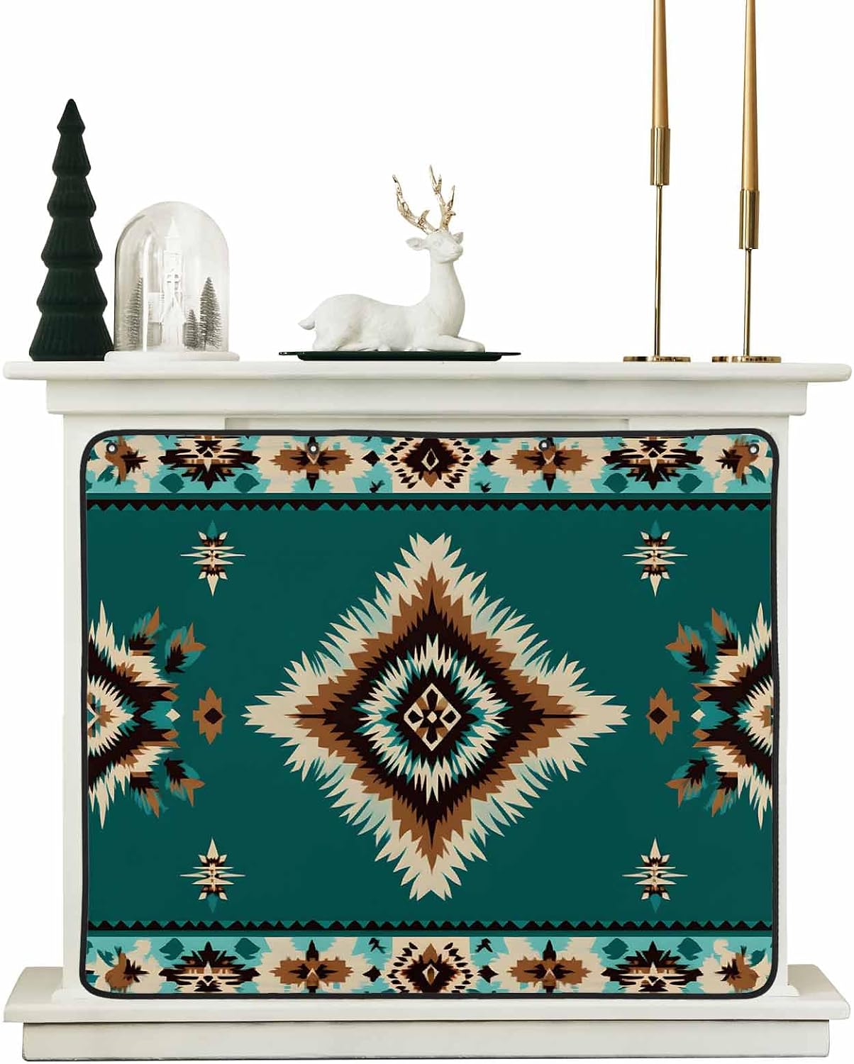 Western Aztec Magnetic Fireplace Cover Decorative Indoor For Brick Fireplace, Rustic Tribal Southwestern Boho Ethnic Insulation Fireplace Blocker Blanket Draft Stop Hot Heat Save Energy, 36"Wx27"H