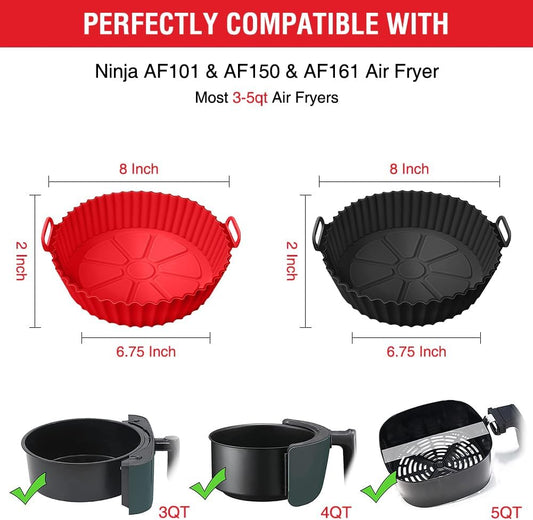 Air Fryer Silicone Liners for Ninja Air Fryer AF101 4 QT AF150 AF161 5.5 QT MAX XL, for COSORI/Gourmia/PowerXL/InstantPot/Philips 4QT and Most 3 to 5 QT Airfryers, Better than Parchment Paper Liners