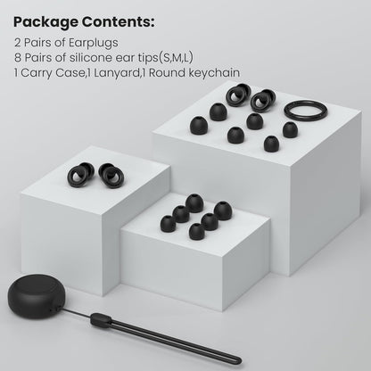 JUSTRVN Ear Plugs for Sleeping,2 Pairs of Stylish Reusable Noise Reduction Earplugs with 8 Pairs Tips & case,Hearing Protection Earplugs for Concert,Travel,Work,Live Events - 25dB-30dB