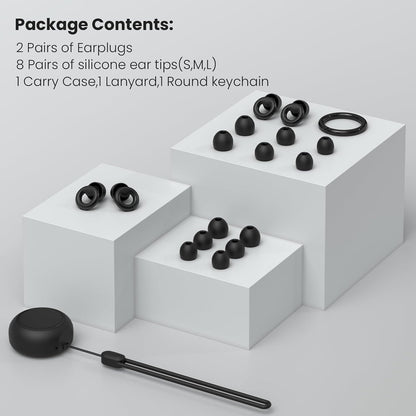 JUSTRVN Ear Plugs for Sleeping,2 Pairs of Stylish Reusable Noise Reduction Earplugs with 8 Pairs Tips & case,Hearing Protection Earplugs for Concert,Travel,Work,Live Events - 25dB-30dB