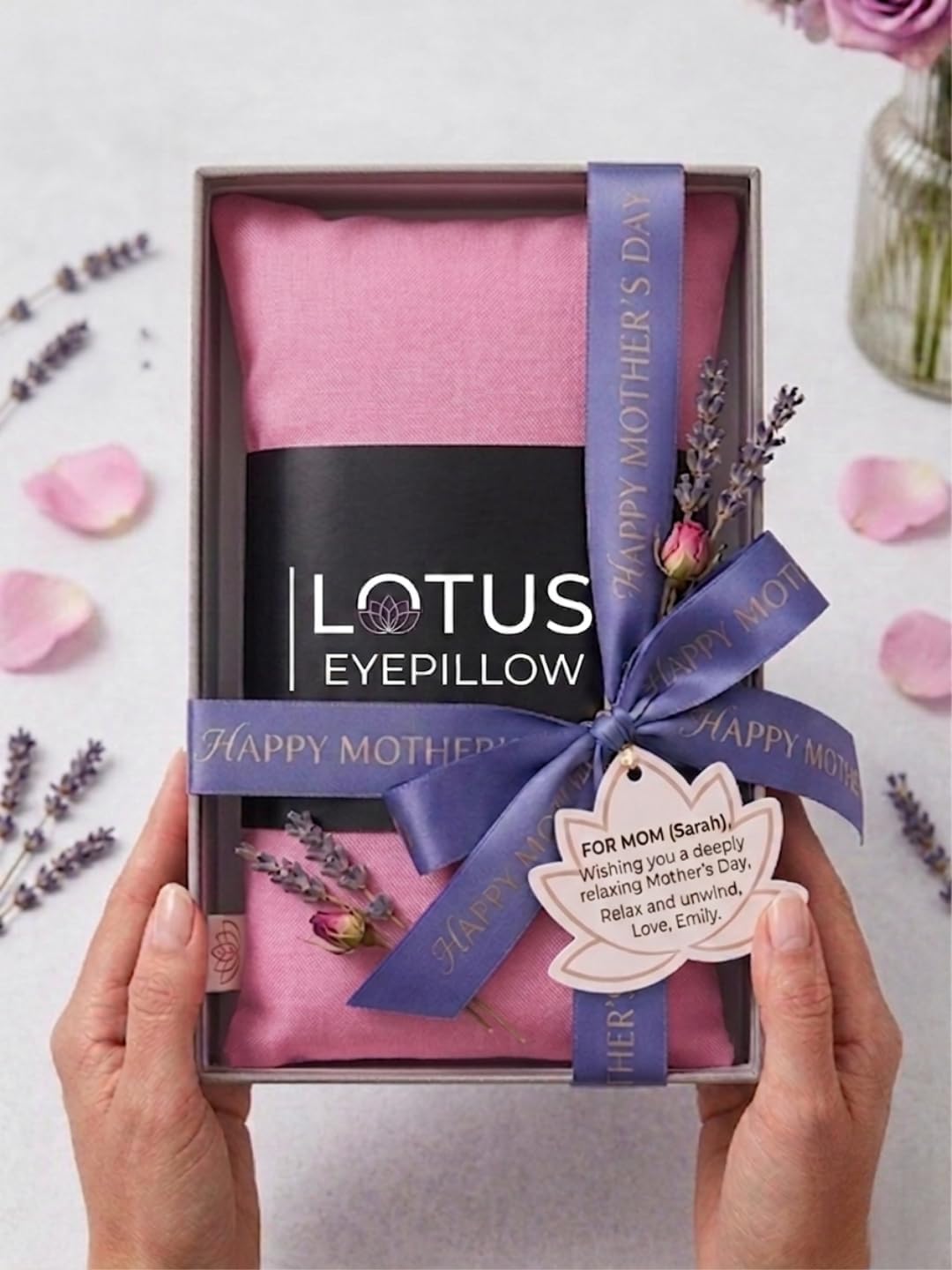 Lotus Lavender Eye Pillow - Weighted Mask for Yoga & Sleep | NOLAVA Sleep & Wellbeing App included; warm or cool headache relief; organic cotton, lavender-flaxseed fill.