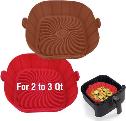 Air Fryer Silicone Liners for 2 to 3 QT Small Air Fryers, Non-Stick Reusable Silicone Pot Basket Bowl Liner Baking Tray Air Fryer Accessories, 2 Pack Square Airfryer Liner Insert