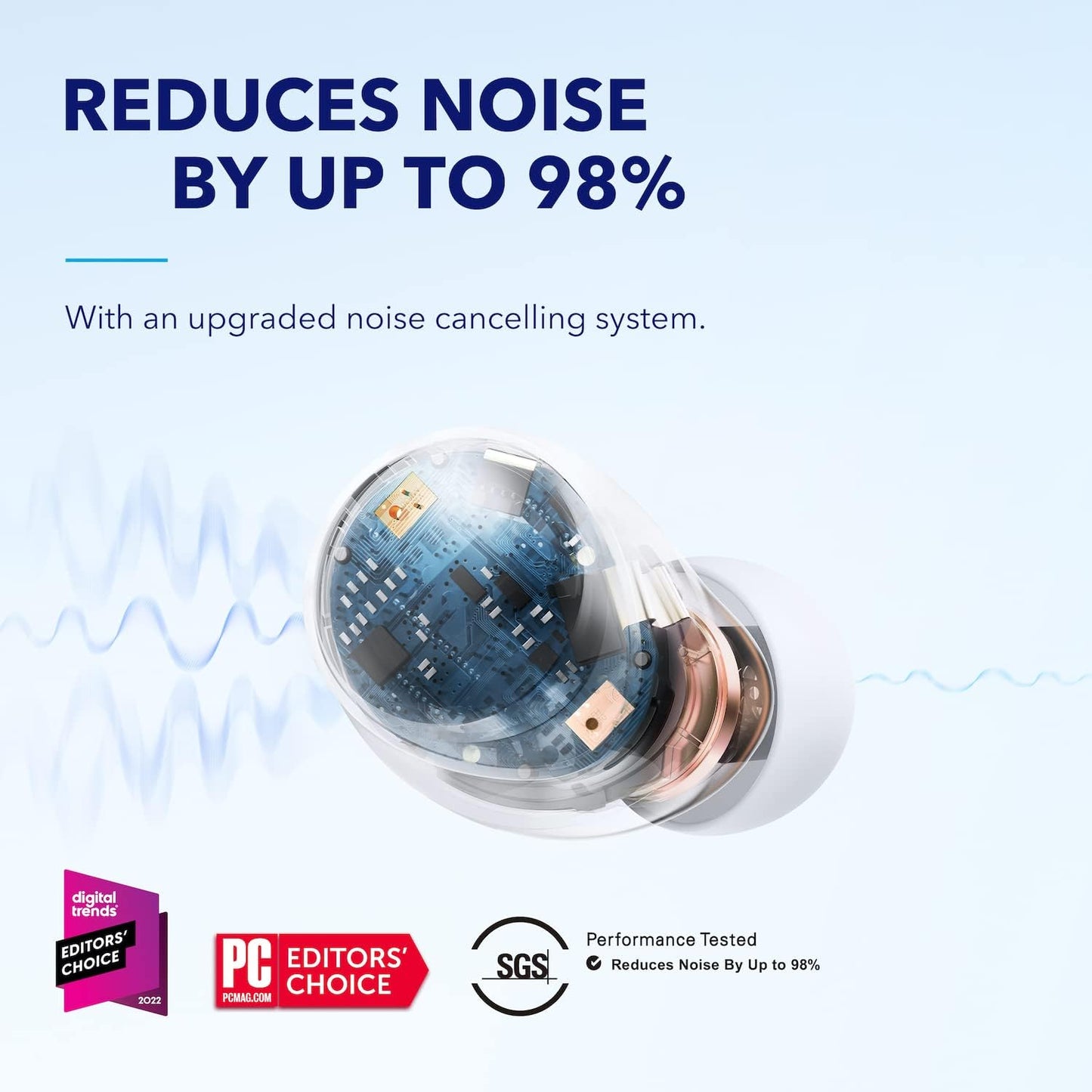 soundcore by Anker Space A40 Auto-Adjustable Active Noise Cancelling Wireless Earbuds, Reduce Noise by Up to 98%, 50H Playtime, Hi-Res Sound, Comfortable Fit, App Customization, Wireless Charge (Blue) | Reduce Noise by Up to 98%, Ultra Long 50H Playtime,