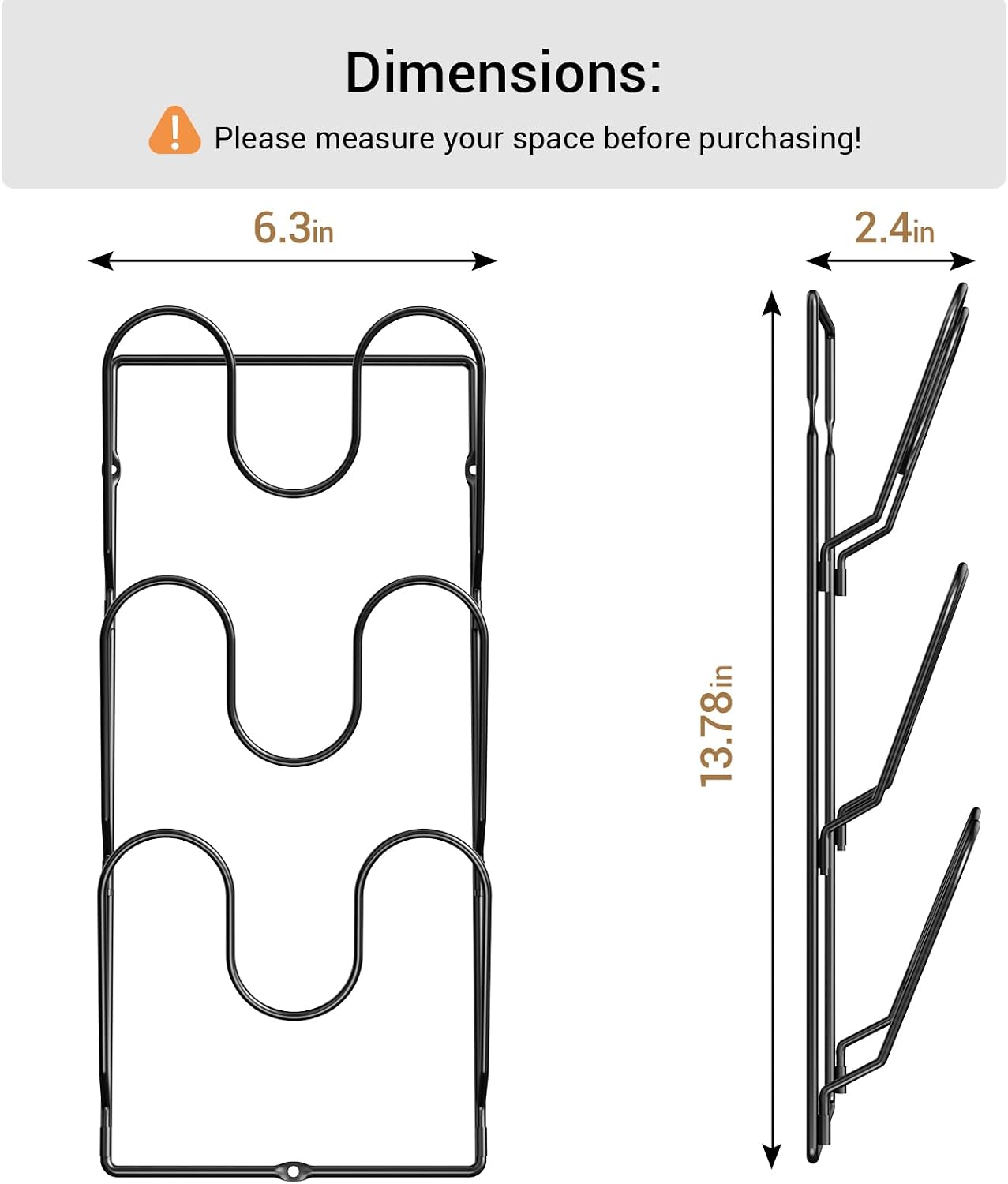 Pot Lid Organizer Rack for Cabinet Door, 2 Pack Pot Lid Holder White | 6-Tier Lid Racks for Cabinet Door/Wall, No Drilling Adhesive Mount, Rustproof, Fits Pot Pan Lid, Cutting Board & Cookie Sheet